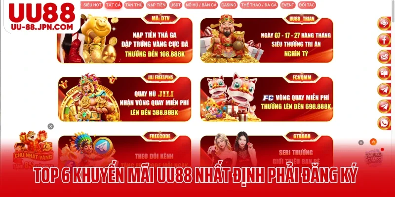 Top 6 khuyến mãi UU88 người chơi nhất định phải đăng ký